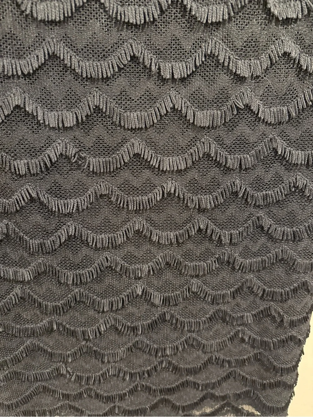 Guess Black Fringe Scalloped Mesh Sleeveless Mini Shift Grunge Dress Size 14